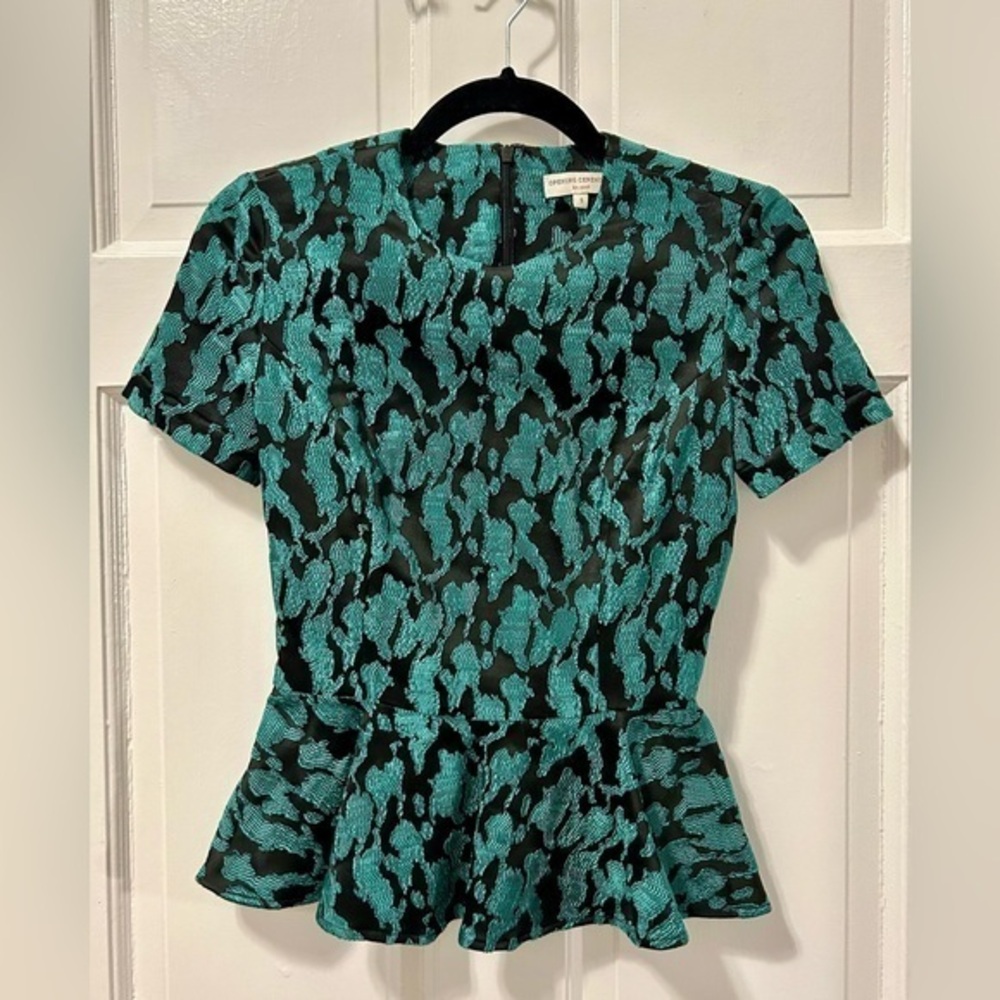 Vintage Vibe Classy Peplum Cinched Teal and Black Blouse Size S Opening Ceremony